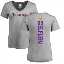 NFL Women's Nike Minnesota Vikings #65 Pat Elflein Ash Backer V-Neck T-Shirt