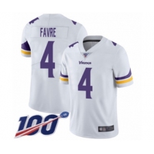 Men's Minnesota Vikings #4 Brett Favre White Vapor Untouchable Limited Player 100th Season Football Jersey