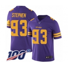 Men's Minnesota Vikings #93 Shamar Stephen Limited Purple Rush Vapor Untouchable 100th Season Football Jersey