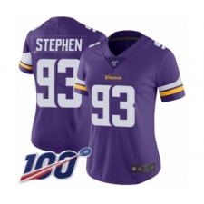 Women's Minnesota Vikings #93 Shamar Stephen Purple Team Color Vapor Untouchable Limited Player 100th Season Football Jersey