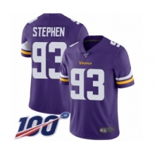 Youth Minnesota Vikings #93 Shamar Stephen Purple Team Color Vapor Untouchable Limited Player 100th Season Football Jersey