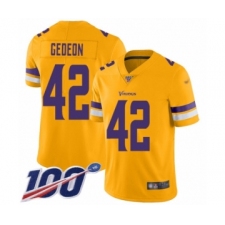Men's Minnesota Vikings #42 Ben Gedeon Limited Gold Inverted Legend 100th Season Football Jersey