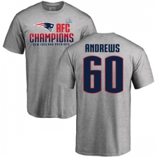 Nike New England Patriots #60 David Andrews Heather Gray 2017 AFC Champions V-Neck T-Shirt