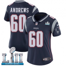 Women's Nike New England Patriots #60 David Andrews Navy Blue Team Color Vapor Untouchable Limited Player Super Bowl LII NFL Jersey