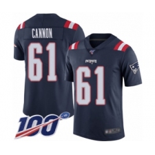 Men's New England Patriots #61 Marcus Cannon Limited Navy Blue Rush Vapor Untouchable 100th Season Football Jersey