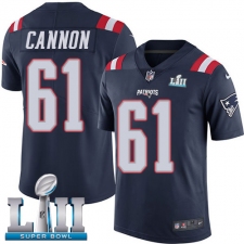 Men's Nike New England Patriots #61 Marcus Cannon Limited Navy Blue Rush Vapor Untouchable Super Bowl LII NFL Jersey