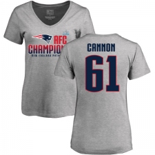 Women's Nike New England Patriots #61 Marcus Cannon Heather Gray 2017 AFC Champions V-Neck T-Shirt