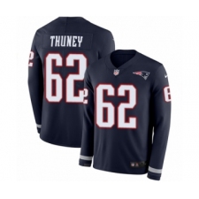 Men's Nike New England Patriots #62 Joe Thuney Limited Navy Blue Therma Long Sleeve NFL Jersey