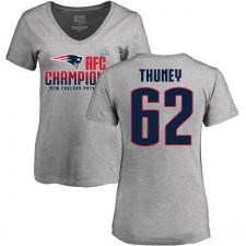 Women's Nike New England Patriots #62 Joe Thuney Heather Gray 2017 AFC Champions V-Neck T-Shirt
