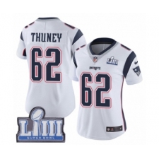 Women's Nike New England Patriots #62 Joe Thuney White Vapor Untouchable Limited Player Super Bowl LIII Bound NFL Jersey