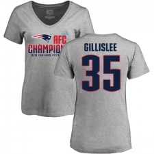 Women's Nike New England Patriots #35 Mike Gillislee Heather Gray 2017 AFC Champions V-Neck T-Shirt