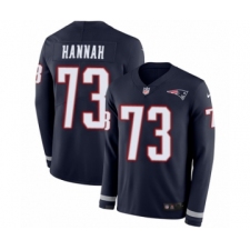 Men's Nike New England Patriots #73 John Hannah Limited Navy Blue Therma Long Sleeve NFL Jersey