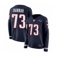 Women's Nike New England Patriots #73 John Hannah Limited Navy Blue Therma Long Sleeve NFL Jersey