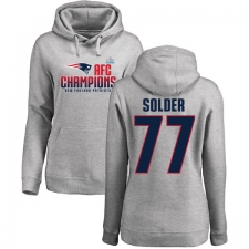 Women's Nike New England Patriots #77 Nate Solder Heather Gray 2017 AFC Champions Pullover Hoodie