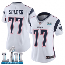 Women's Nike New England Patriots #77 Nate Solder White Vapor Untouchable Limited Player Super Bowl LII NFL Jersey