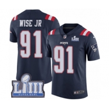 Men's Nike New England Patriots #91 Deatrich Wise Jr Limited Navy Blue Rush Vapor Untouchable Super Bowl LIII Bound NFL Jersey