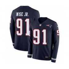 Men's Nike New England Patriots #91 Deatrich Wise Jr Limited Navy Blue Therma Long Sleeve NFL Jersey