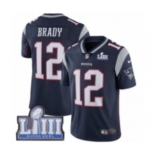 Men's Nike New England Patriots #12 Tom Brady Navy Blue Team Color Vapor Untouchable Limited Player Super Bowl LIII Bound NFL Jersey