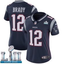 Women's Nike New England Patriots #12 Tom Brady Navy Blue Team Color Vapor Untouchable Limited Player Super Bowl LII NFL Jersey