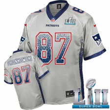 Men's Nike New England Patriots #87 Rob Gronkowski Elite Grey Drift Fashion Super Bowl LII NFL Jersey