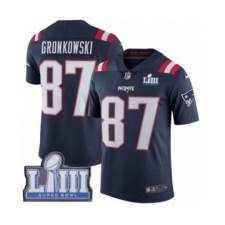 Men's Nike New England Patriots #87 Rob Gronkowski Limited Navy Blue Rush Vapor Untouchable Super Bowl LIII Bound NFL Jersey