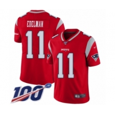 Men's New England Patriots #11 Julian Edelman Limited Red Inverted Legend 100th Season Football Jersey
