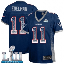 Women's Nike New England Patriots #11 Julian Edelman Elite Navy Blue Drift Fashion Super Bowl LII NFL Jersey