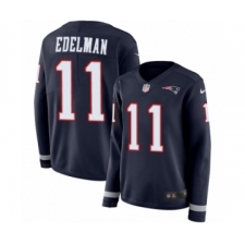 Women's Nike New England Patriots #11 Julian Edelman Limited Navy Blue Therma Long Sleeve NFL Jersey