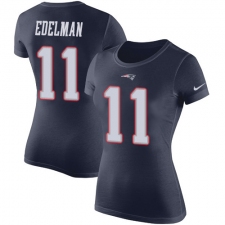 Women's Nike New England Patriots #11 Julian Edelman Navy Blue Rush Pride Name & Number T-Shirt