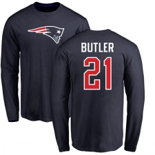NFL Nike New England Patriots #21 Malcolm Butler Navy Blue Name & Number Logo Long Sleeve T-Shirt