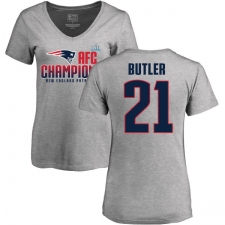 Women's Nike New England Patriots #21 Malcolm Butler Heather Gray 2017 AFC Champions V-Neck T-Shirt