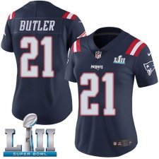 Women's Nike New England Patriots #21 Malcolm Butler Limited Navy Blue Rush Vapor Untouchable Super Bowl LII NFL Jersey