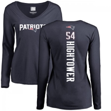 NFL Women's Nike New England Patriots #54 Dont'a Hightower Navy Blue Backer Slim Fit Long Sleeve T-Shirt