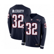 Men's Nike New England Patriots #32 Devin McCourty Limited Navy Blue Therma Long Sleeve NFL Jersey