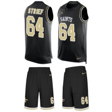 Men's Nike New Orleans Saints #64 Zach Strief Limited Black Tank Top Suit NFL Jersey