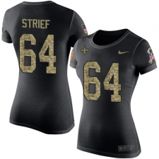 Women's Nike New Orleans Saints #64 Zach Strief Black Camo Salute to Service T-Shirt