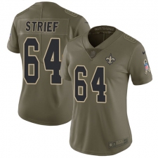 Women's Nike New Orleans Saints #64 Zach Strief Limited Olive 2017 Salute to Service NFL Jersey