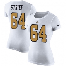 Women's Nike New Orleans Saints #64 Zach Strief White Rush Pride Name & Number T-Shirt