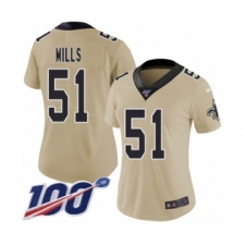 Women's New Orleans Saints #51 Sam Mills Limited Gold Inverted Legend 100th Season Football Jersey