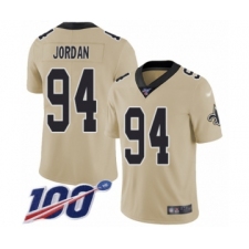 Youth New Orleans Saints #94 Cameron Jordan Limited Gold Inverted Legend 100th Season Football Jersey