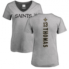 NFL Women's Nike New Orleans Saints #13 Michael Thomas Ash Backer V-Neck T-Shirt