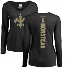NFL Women's Nike New Orleans Saints #6 Thomas Morstead Black Backer Slim Fit Long Sleeve T-Shirt