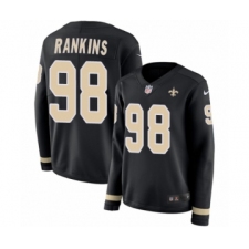 Women's Nike New Orleans Saints #98 Sheldon Rankins Limited Black Therma Long Sleeve NFL Jersey