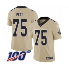 Men's New Orleans Saints #75 Andrus Peat Limited Gold Inverted Legend 100th Season Football Jersey