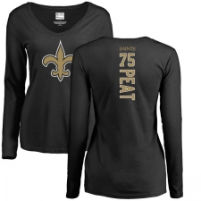 NFL Women's Nike New Orleans Saints #75 Andrus Peat Black Backer Slim Fit Long Sleeve T-Shirt