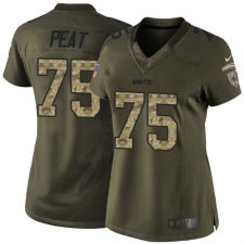 Women's Nike New Orleans Saints #75 Andrus Peat Elite Green Salute to Service NFL Jersey