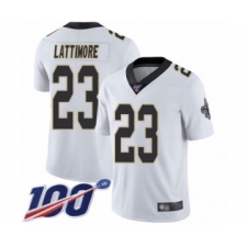 Men's New Orleans Saints #23 Marshon Lattimore White Vapor Untouchable Limited Player 100th Season Football Jersey