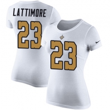 Women's Nike New Orleans Saints #23 Marshon Lattimore White Rush Pride Name & Number T-Shirt