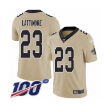 Youth New Orleans Saints #23 Marshon Lattimore Limited Gold Inverted Legend 100th Season Football Jersey