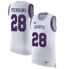 Men's Nike New York Giants #28 Paul Perkins Limited White Rush Player Name & Number Tank Top NFL Jersey